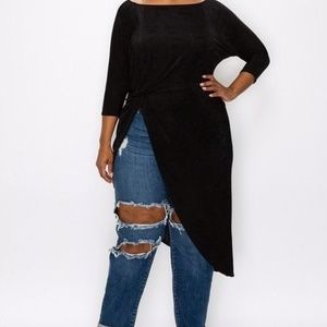 Black long split shirt